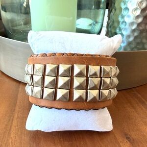 Studded Brown Leather Cuff Bracelet